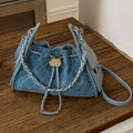Quilted Drawstring Denim Bucket Handbag 6W10BBG1353