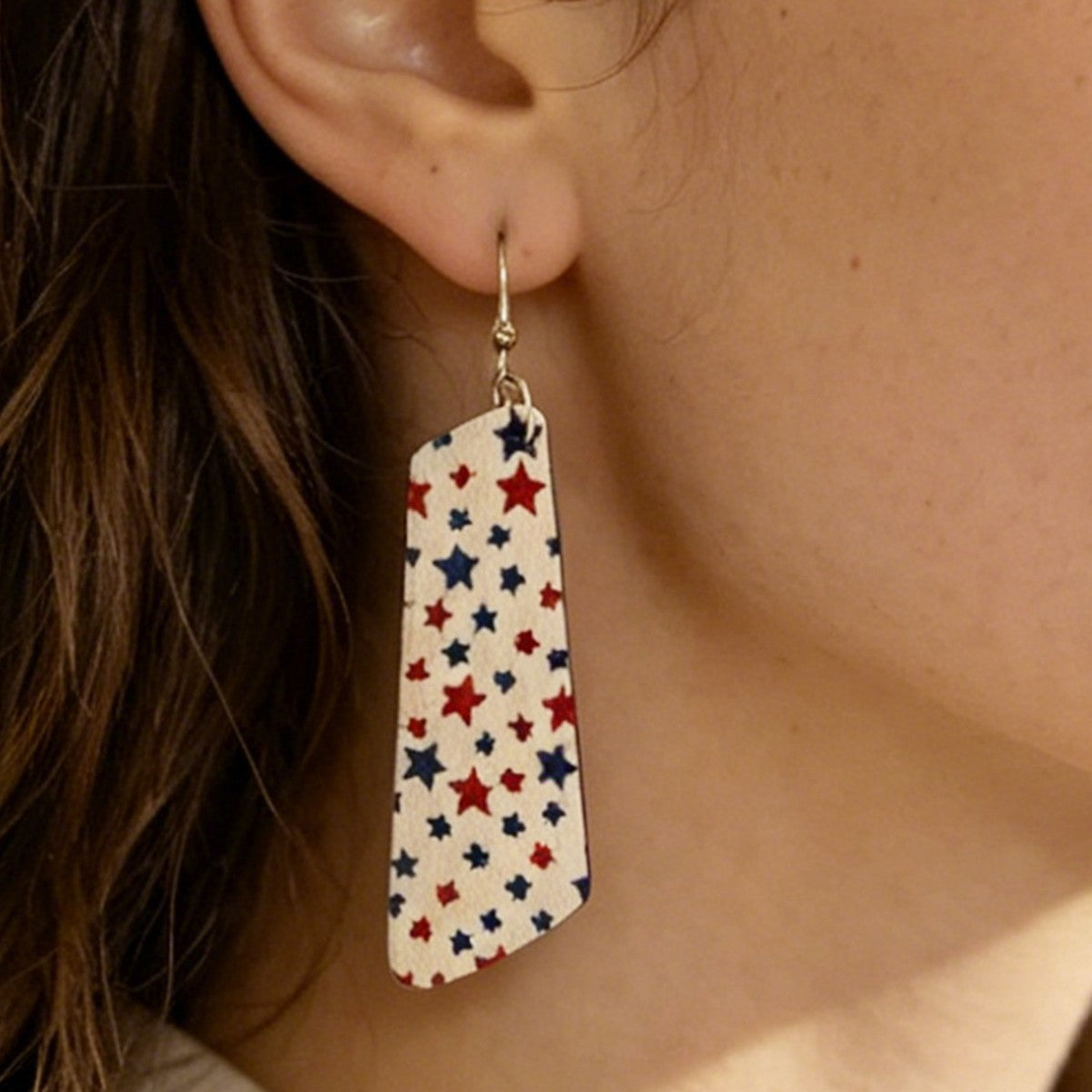 Stylish Star Pattern Irregular Wooden Pendant Hook Earrings 8ZA6JER302L