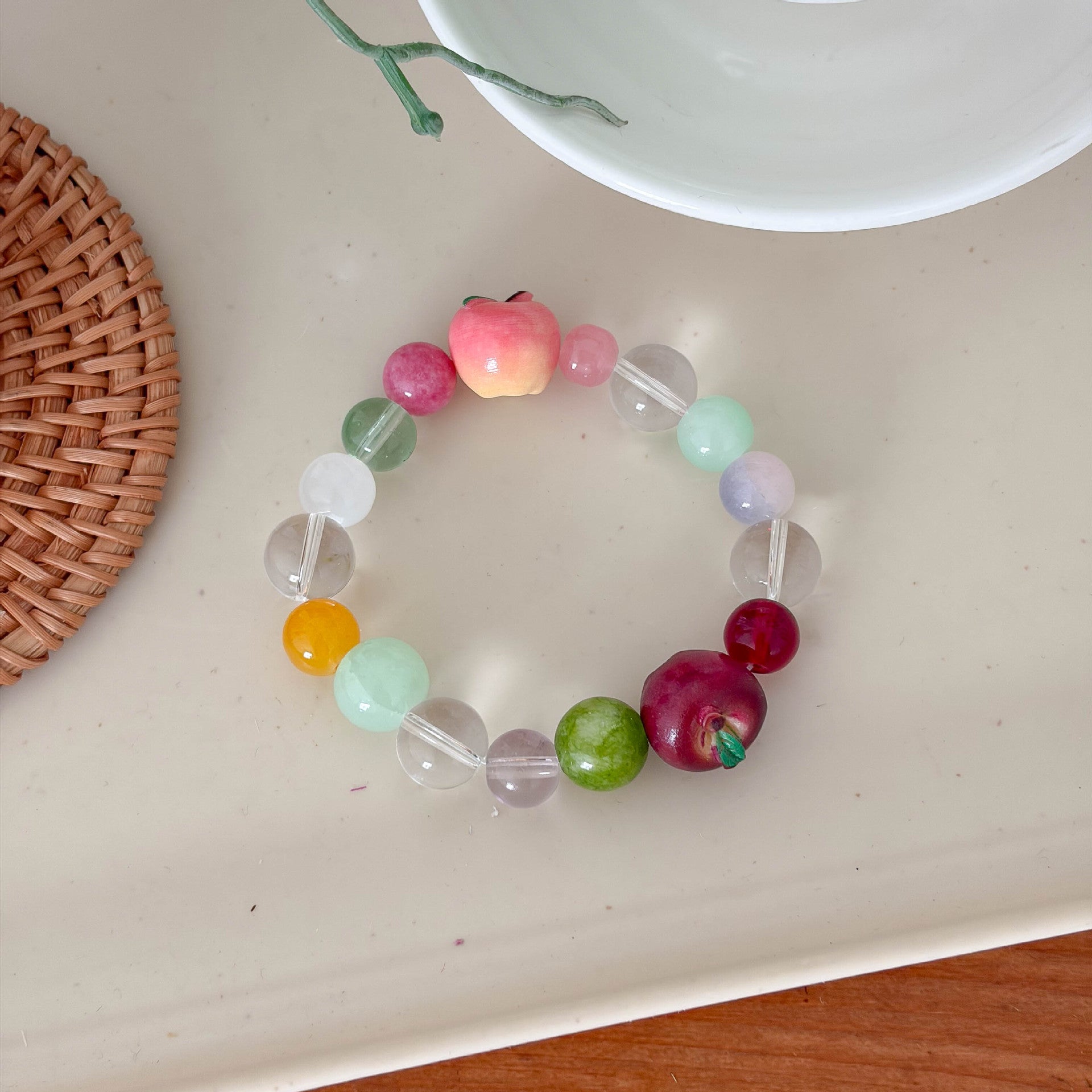 Cute Apple Charm Round Beaded Chain Bracelet 6W6JBR371