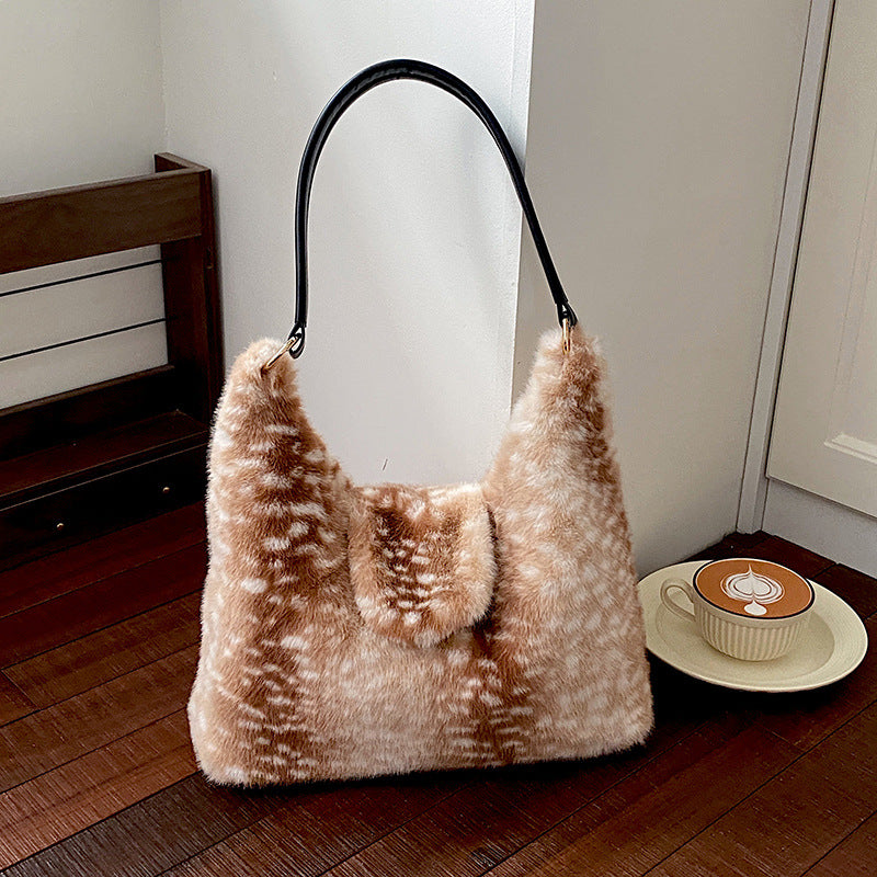Minimalist Solid Color Large Capacity Plush Shoulder Bag 6W10BBG1927