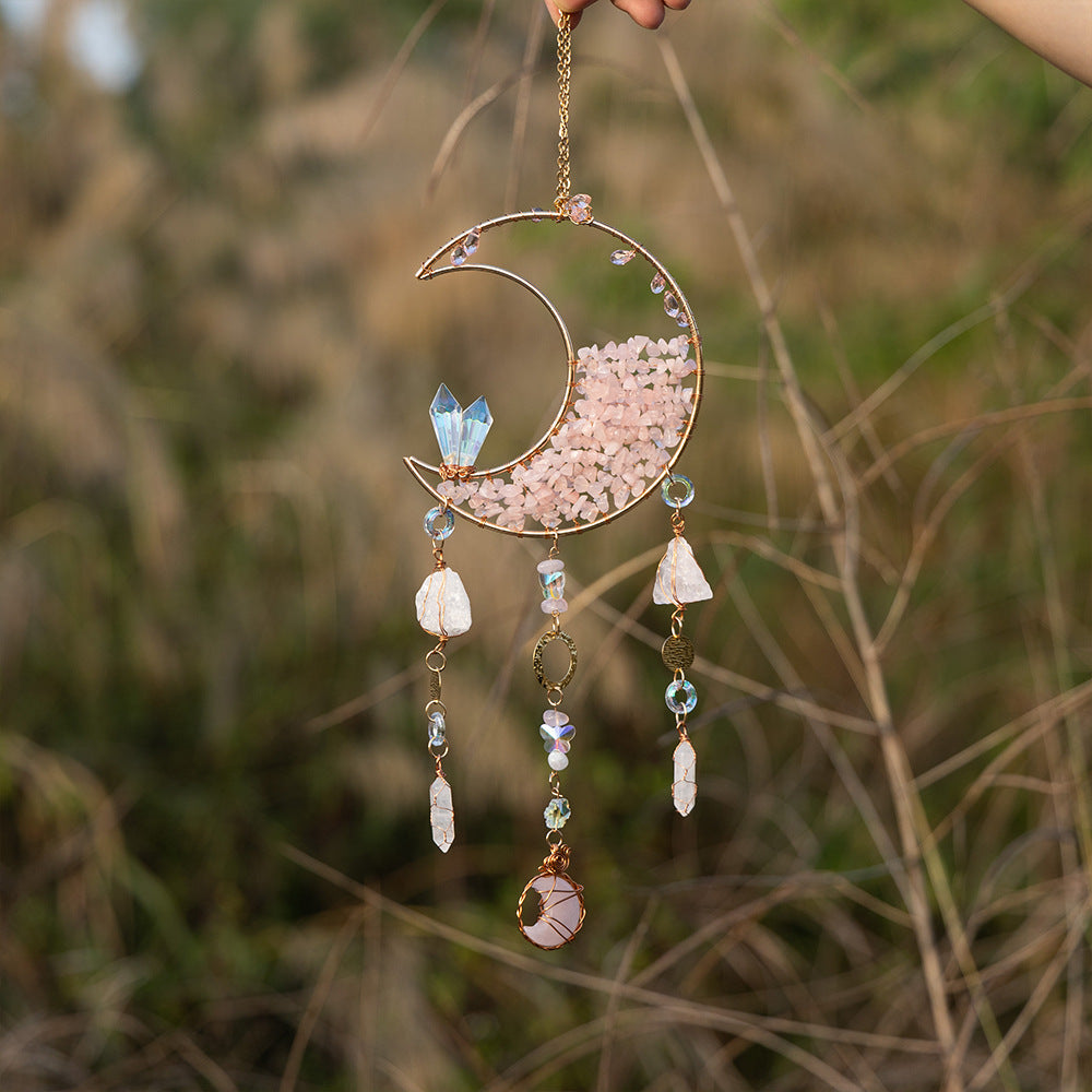 Pink Crystal Moon Suncatcher - DippedShop Wholesale - #3011