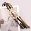 Elegant Pearl Gold Buckle Skinny Dress Leather Belt 6W6JBT160