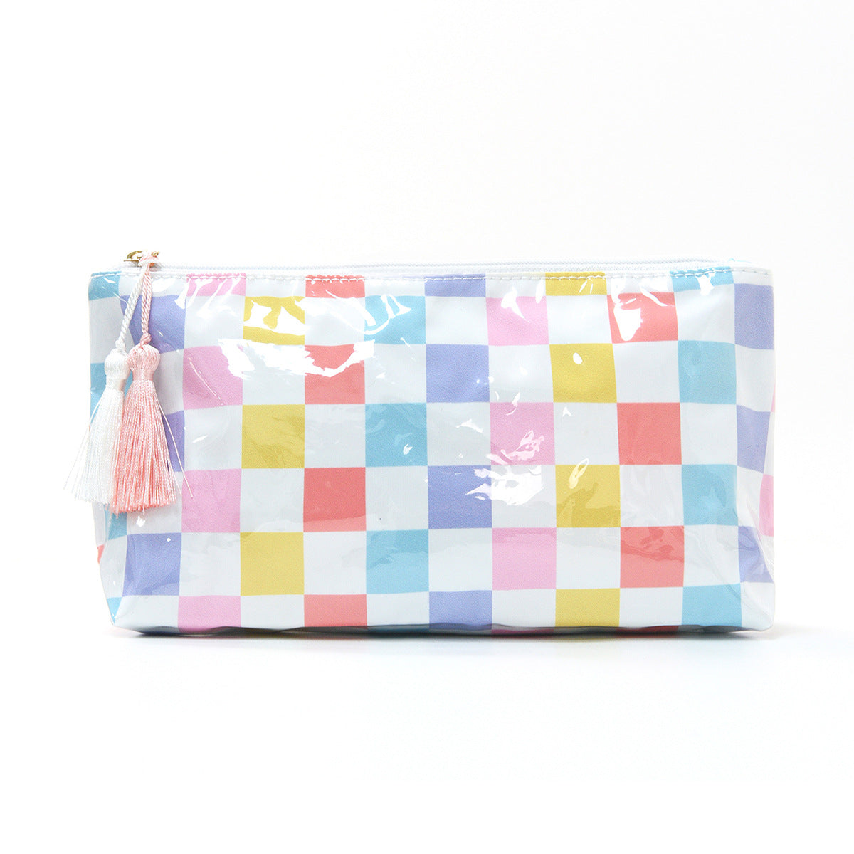 Colorful Checkerboard Waterproof PVC Cosmetic Bag MK2BLW6C5CO23