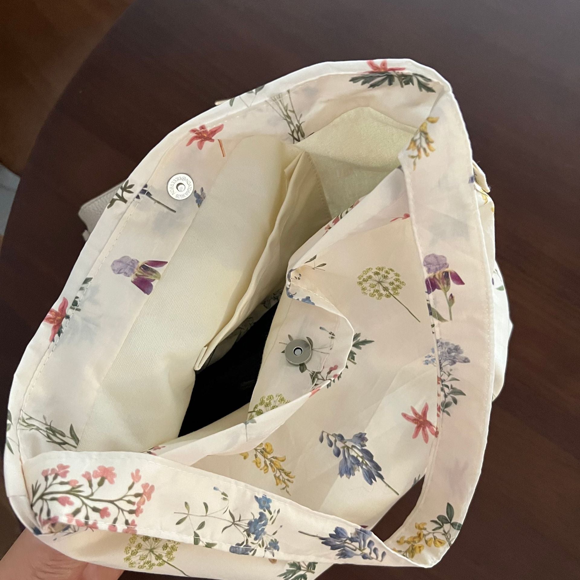 Beige Floral Cotton Tote - DippedShop Wholesale - #7763