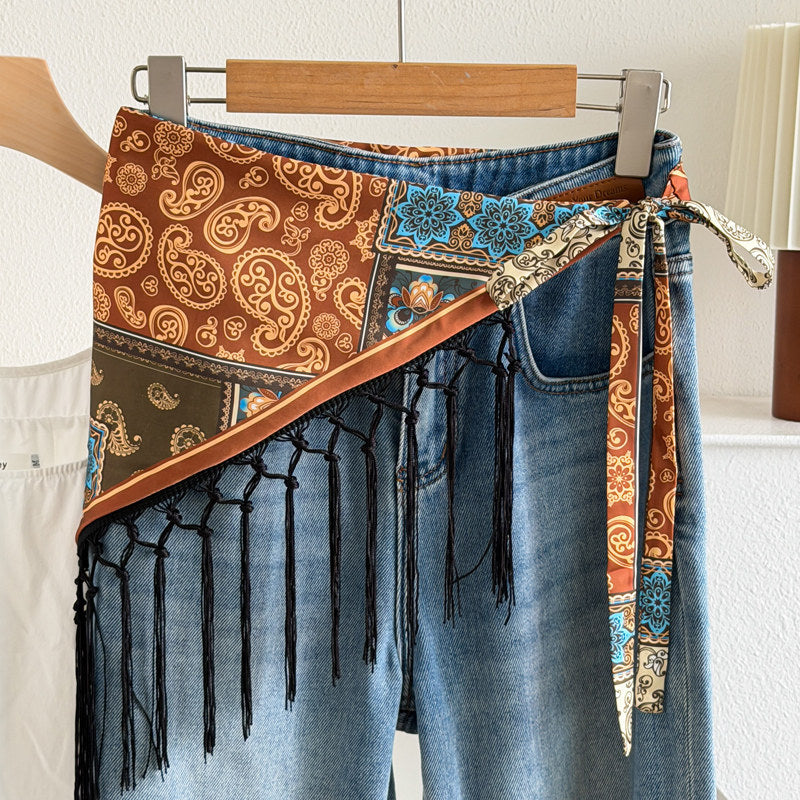 Color Block Cashew Print Tassel Hip Cover 6W6NSI201