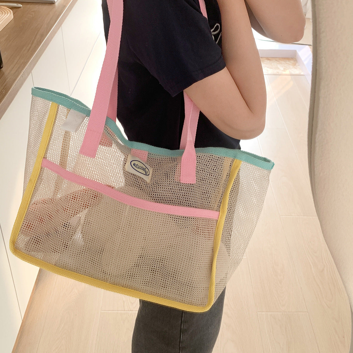 Simple Mesh Large Capacity Travel Shoulder Bag 8BW6BOB76L