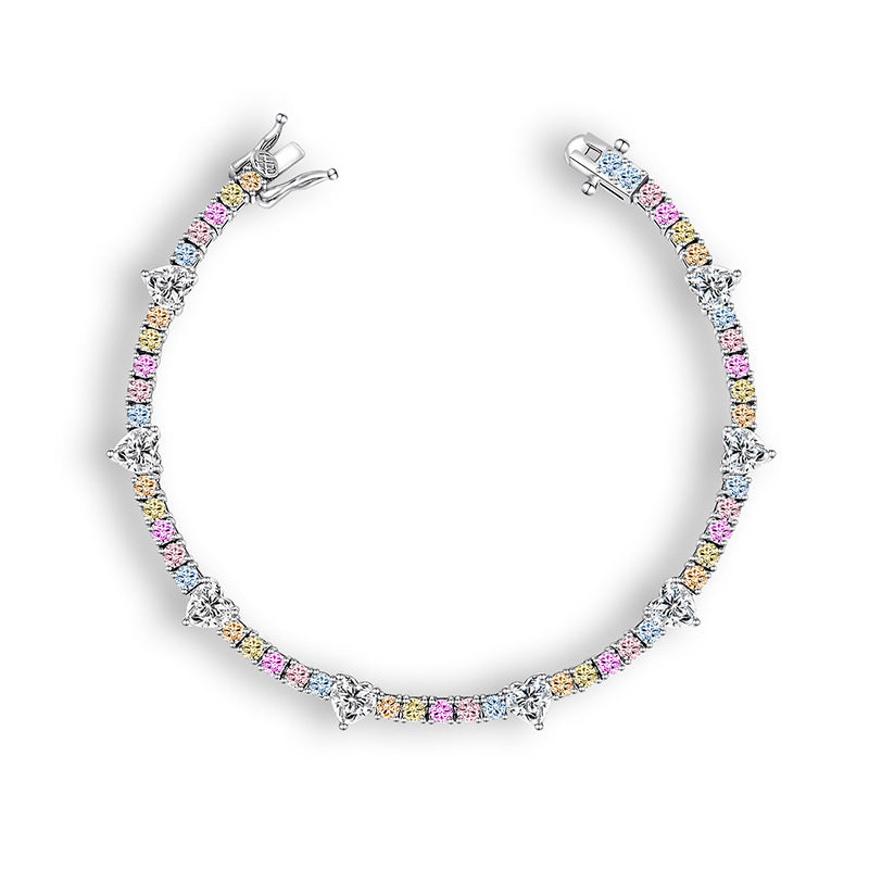 Trendy Heart Colorful Cubic Zirconia Chain Bracelet 6W6JBR383