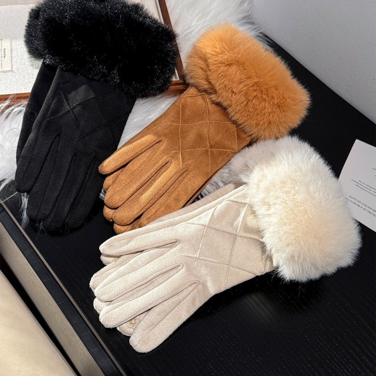 Suede Faux Fur Gloves - DippedShop Wholesale - #6771