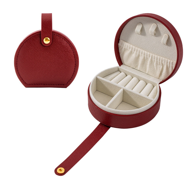 Elegant Half-Moon Travel Jewelry Case with Handle 6W13HSJ111