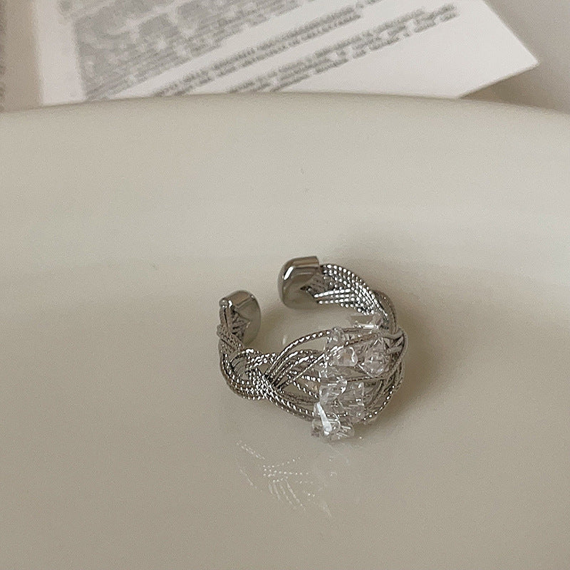 Minimalist Wrapped Wire Crystal Open Ring DP25F771