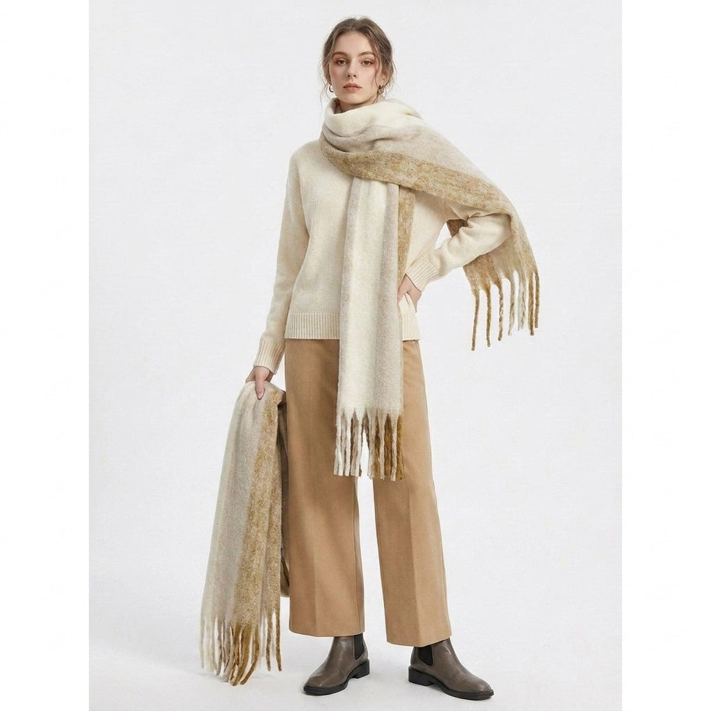 Striped Mohair Tassel Scarf - DippedShop Wholesale - #6803