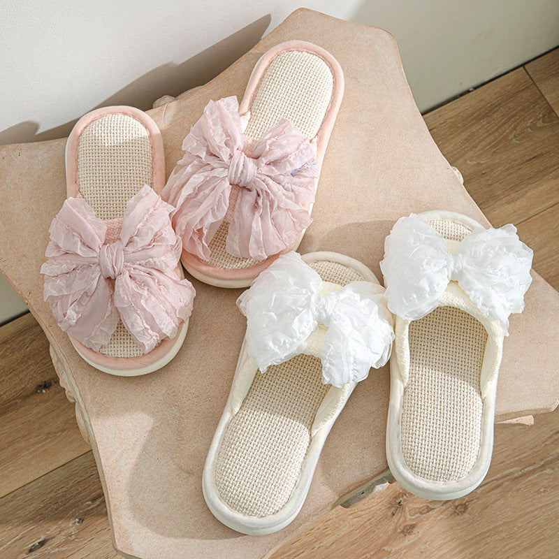 Linen Bowknot Slide Slippers - DippedShop Wholesale - #3331