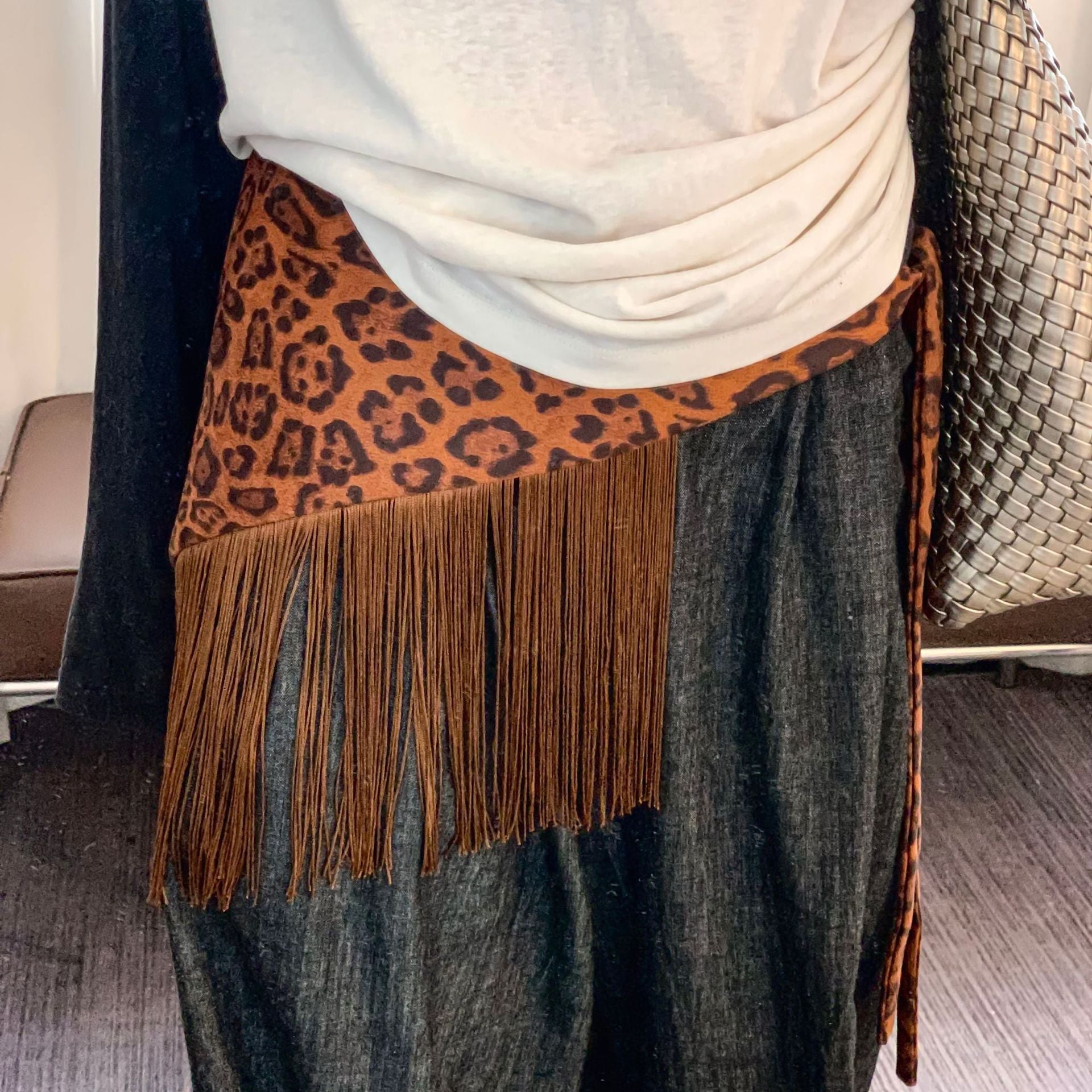 Retro Leopard Print Tassel Triangle Belt Hip Scarf MK2BW6W1SL03