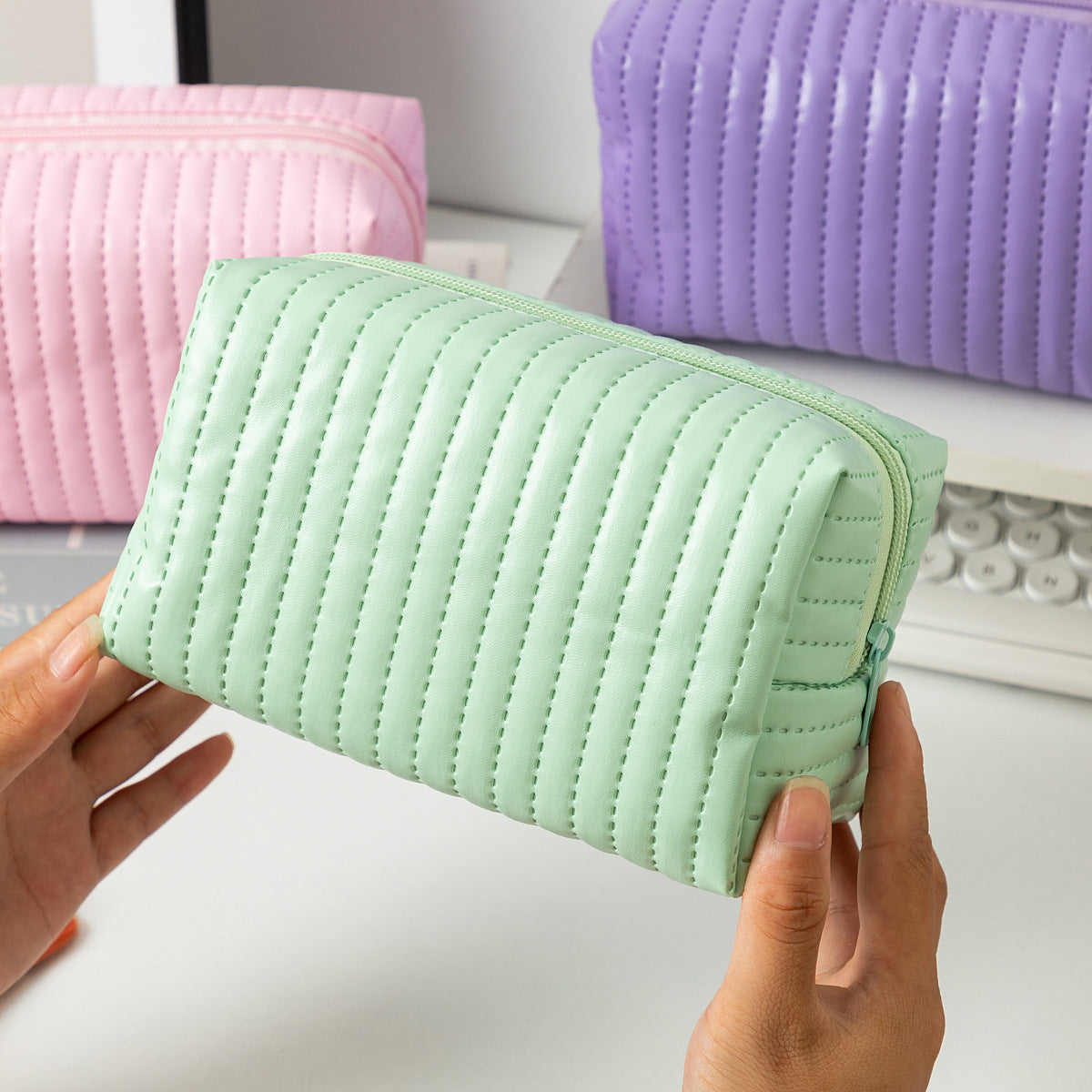 Minimalist Solid Color PU Cosmetic - DippedShop Wholesale - #0483