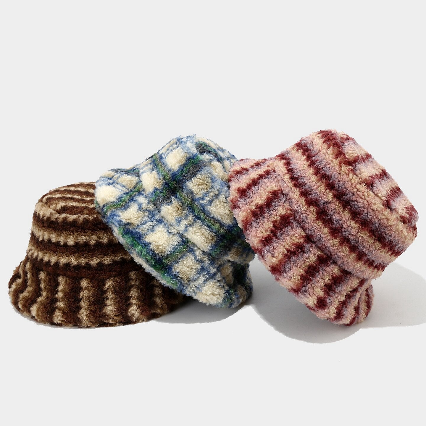 Casual Fluffy Color Contrast Warm Bucket Hat 6W6HAT531