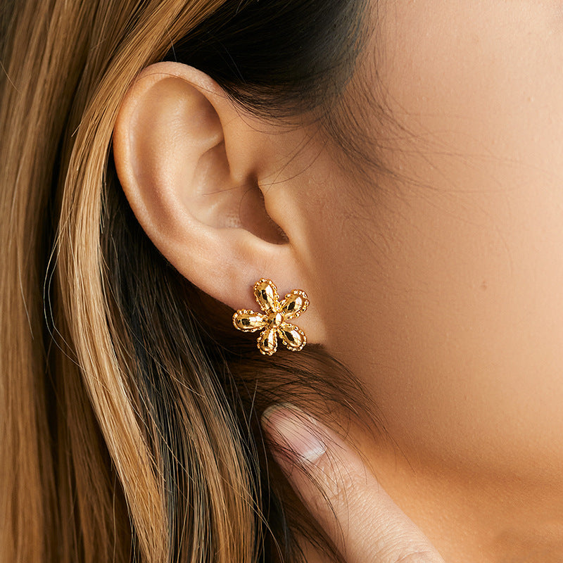 Simple Floral Gold Plated Stud Earrings DPJE1242