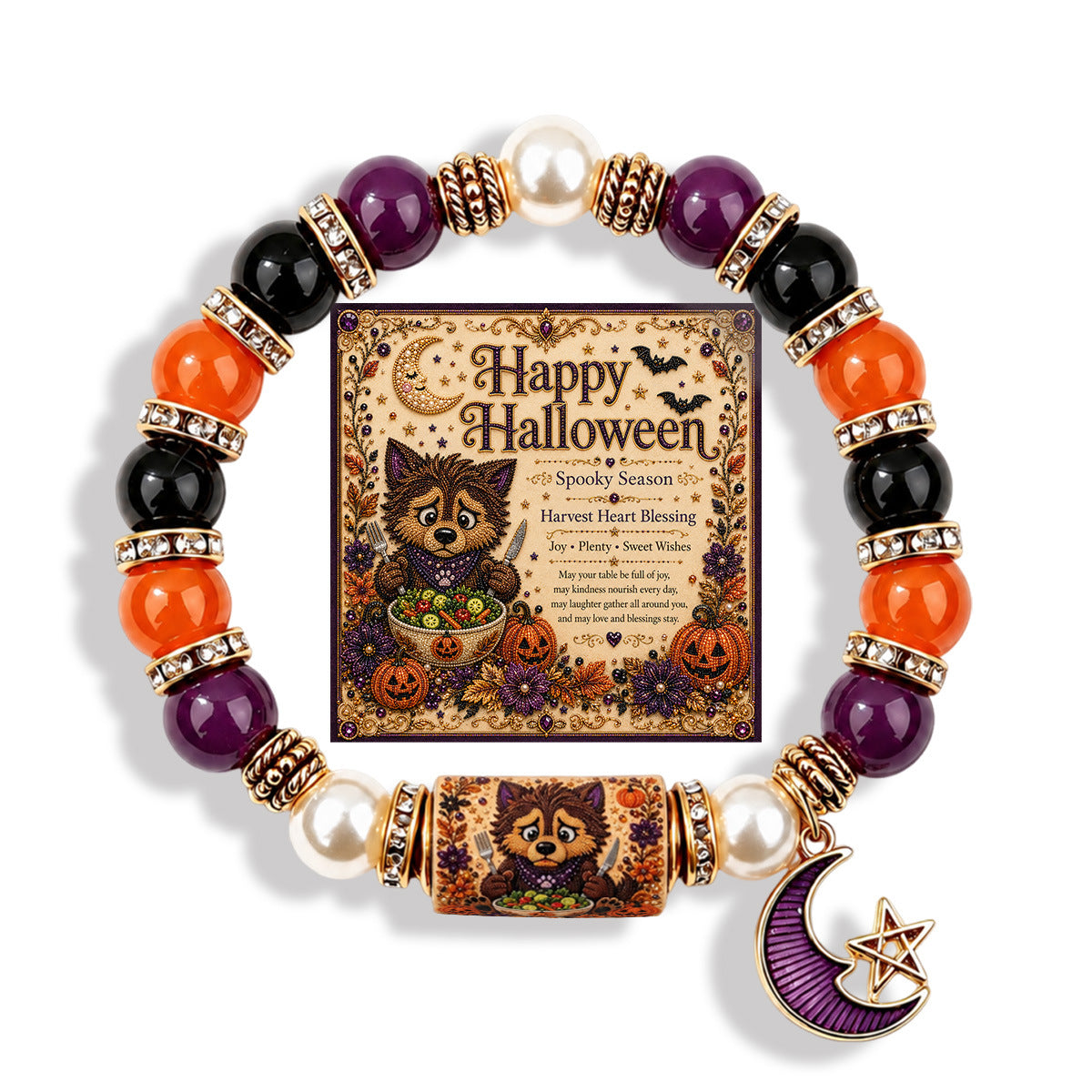 Handmade Halloween Ghost Beaded Stretch Bracelet 6W6JBR449