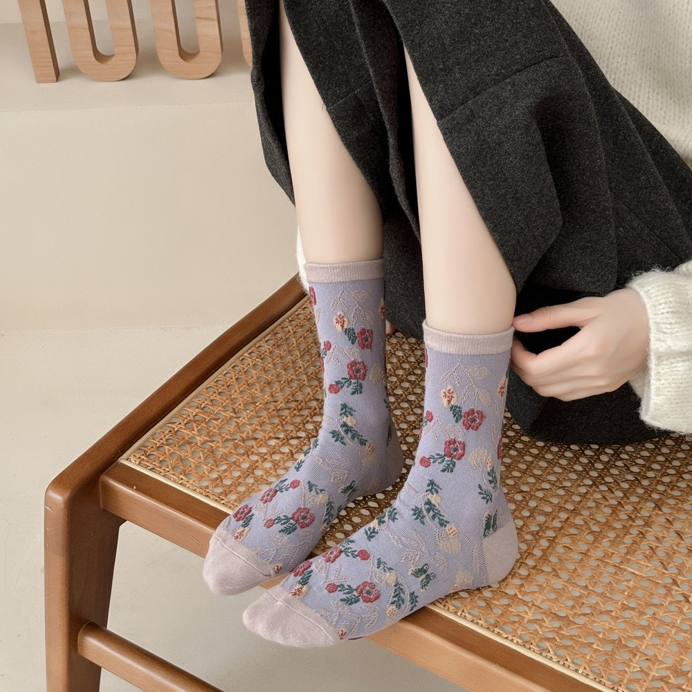 Jacquard Floral Crew Socks - DippedShop Wholesale - #2483