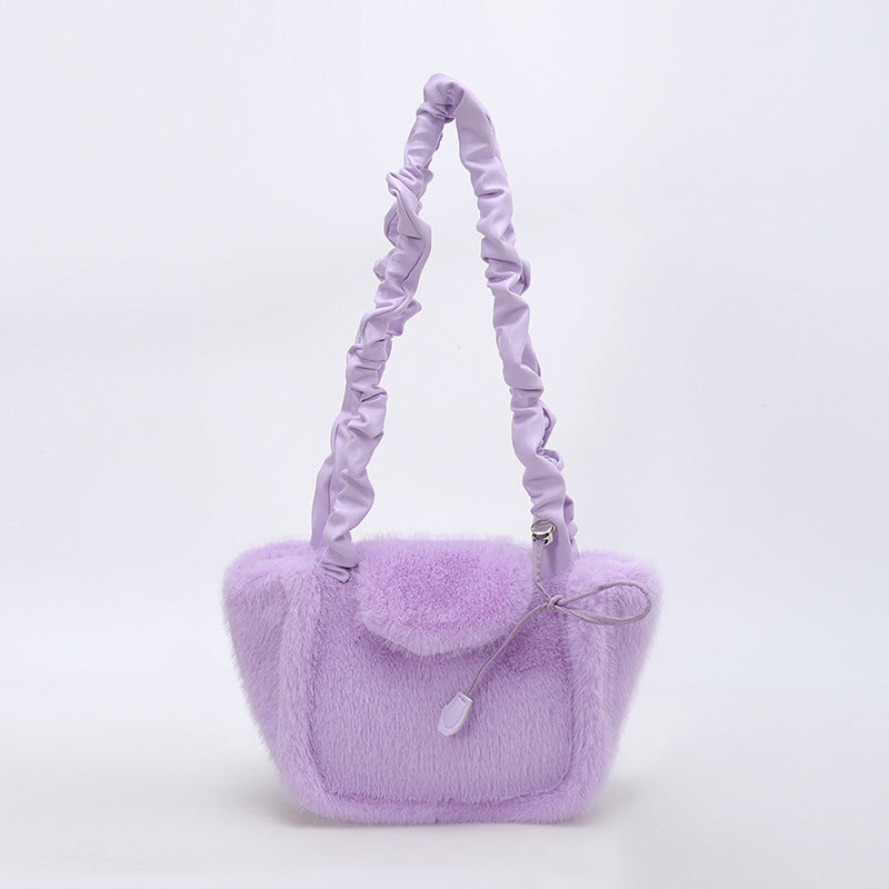 Simple Solid Color Imitation Rabbit Fur Shoulder Bag 6W10BBG1928