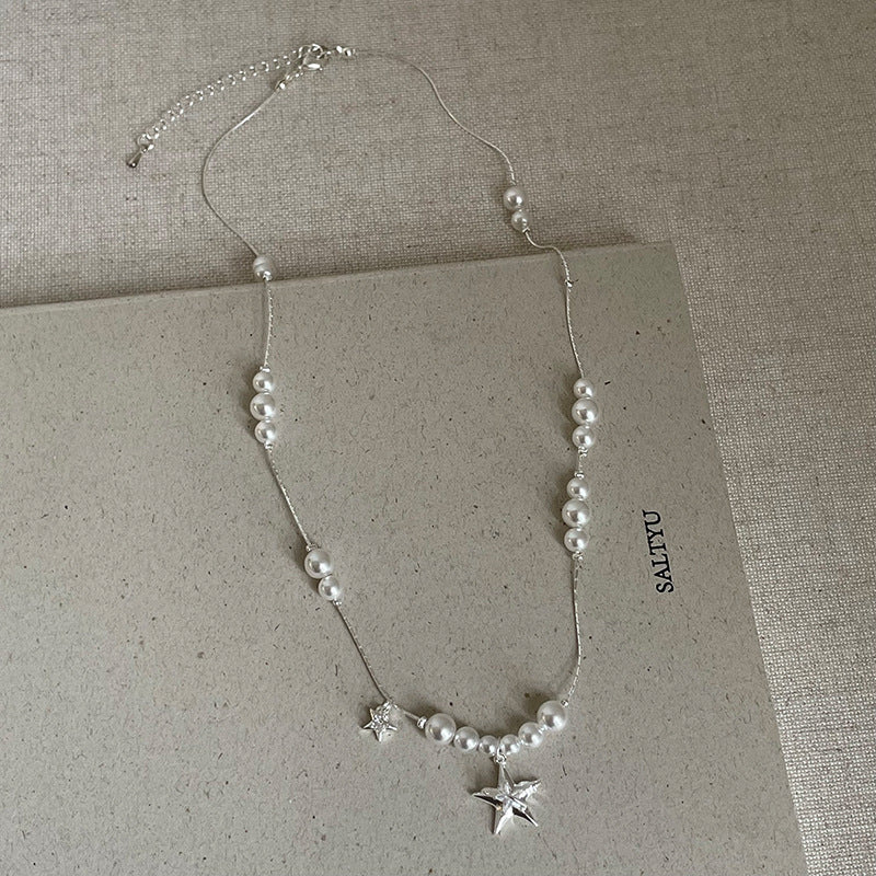 Elegant Pearl Decor Star Pendnat Necklace 6W6JNC671