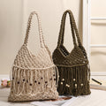 Trendy Wooden Beaded Tassel Hollow Shoulder Bag 8BW6BBG437L
