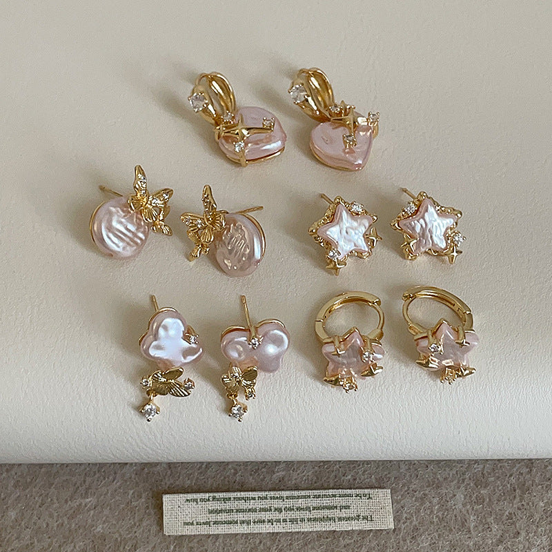Star Pearl Dangle Hoop Earrings - DippedShop Wholesale - #7139