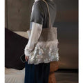 Elegant White Feather Sequin Tote Shoulder Bag 6S10BBG1468