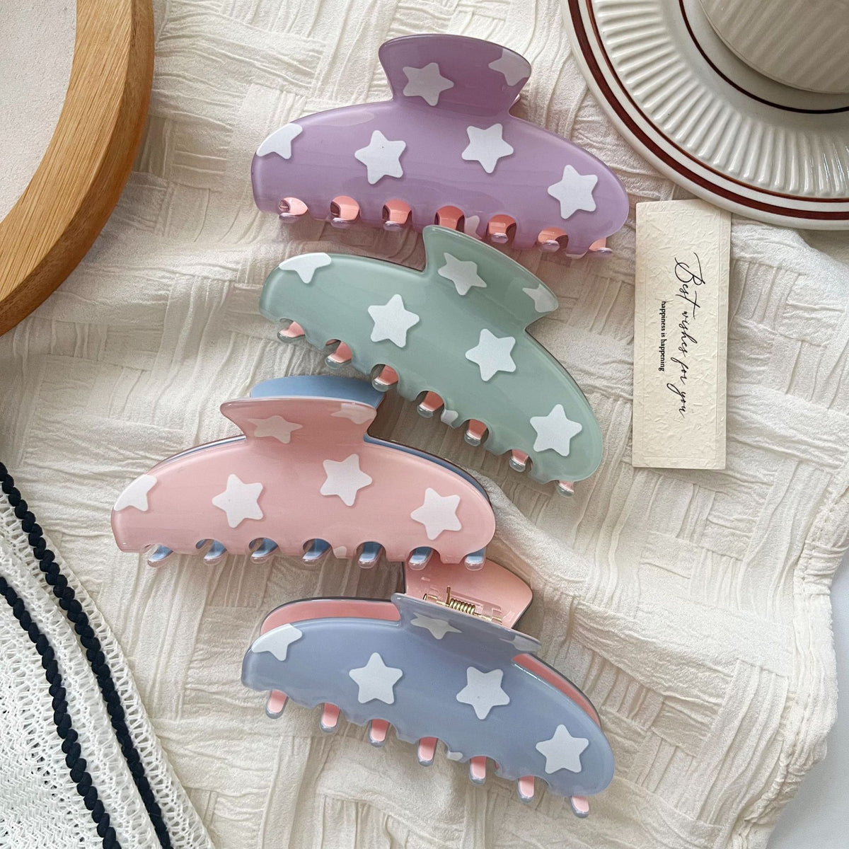 Candy Color Star Print Large Hair Claw 6W6HCP1661