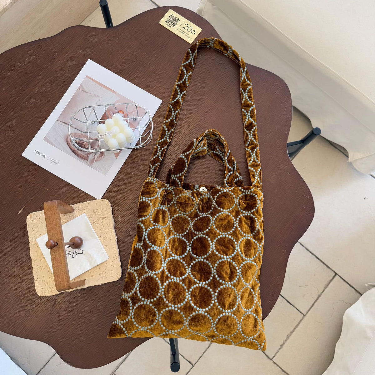 Embroidered Velvet Tambourine Shoulder Bag - DippedShop Wholesale - #0403