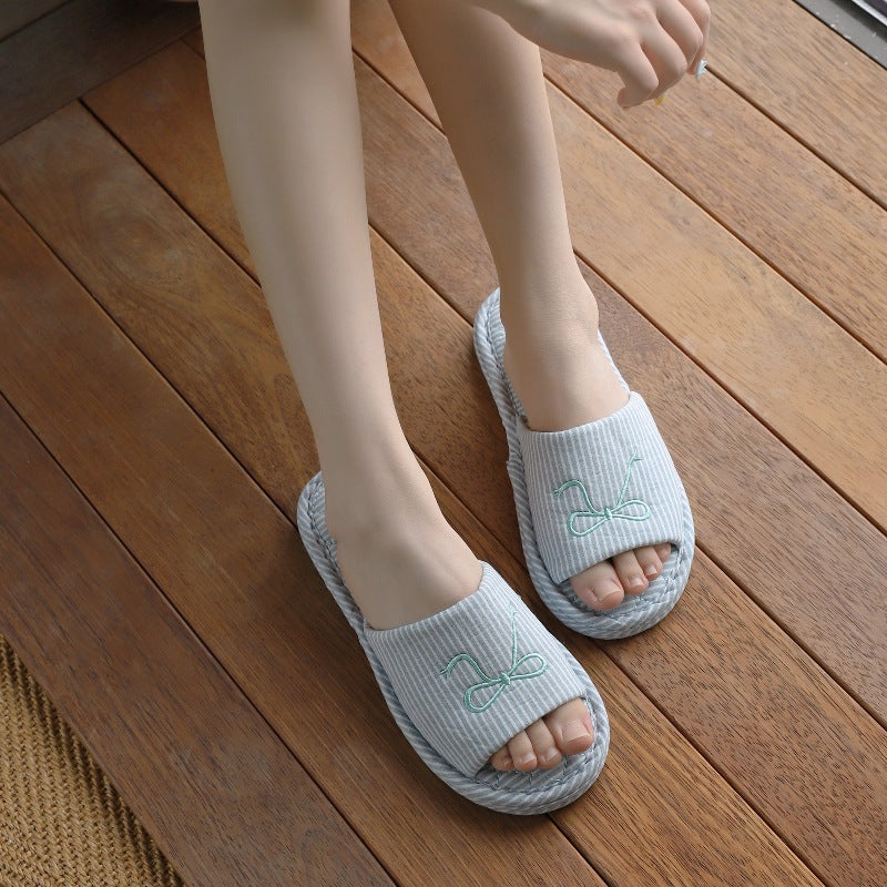Striped Bow Embroidered Slippers - DippedShop Wholesale - #9603