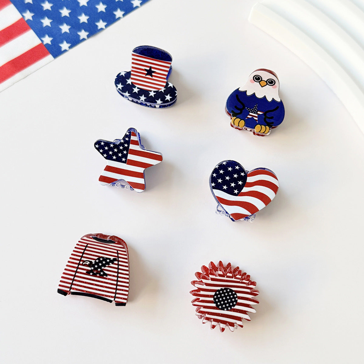 Cute USA Flag Pattern Floral Shape Hair Clip 8AS6HCP59T