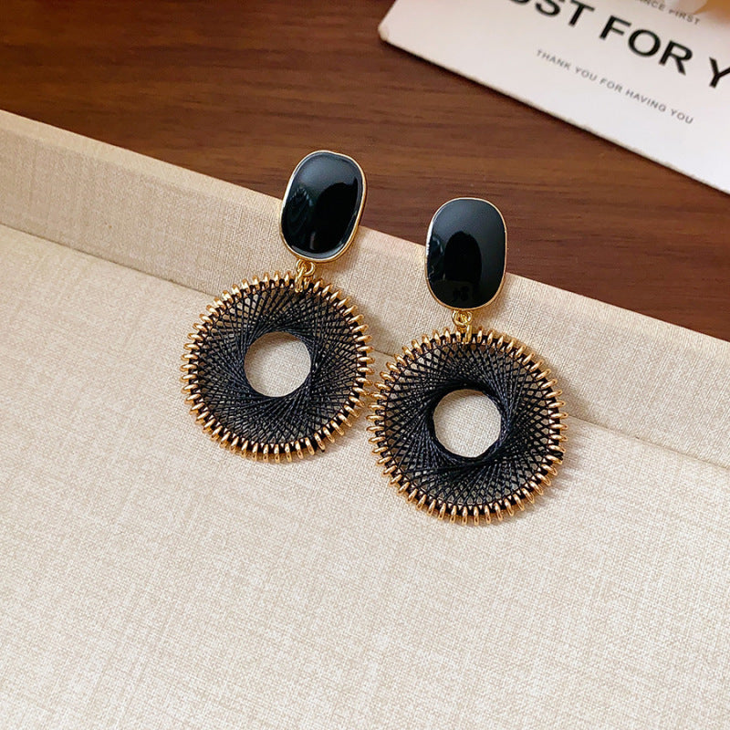 Boho Woven Mesh Circle Drop Statement Earrings 6W6JER822