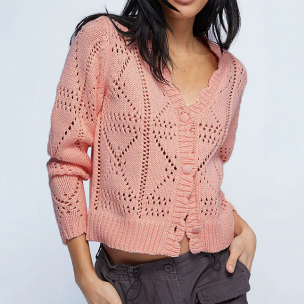 Simple V-Neck Button Down Cropped Cardigan DP25E538