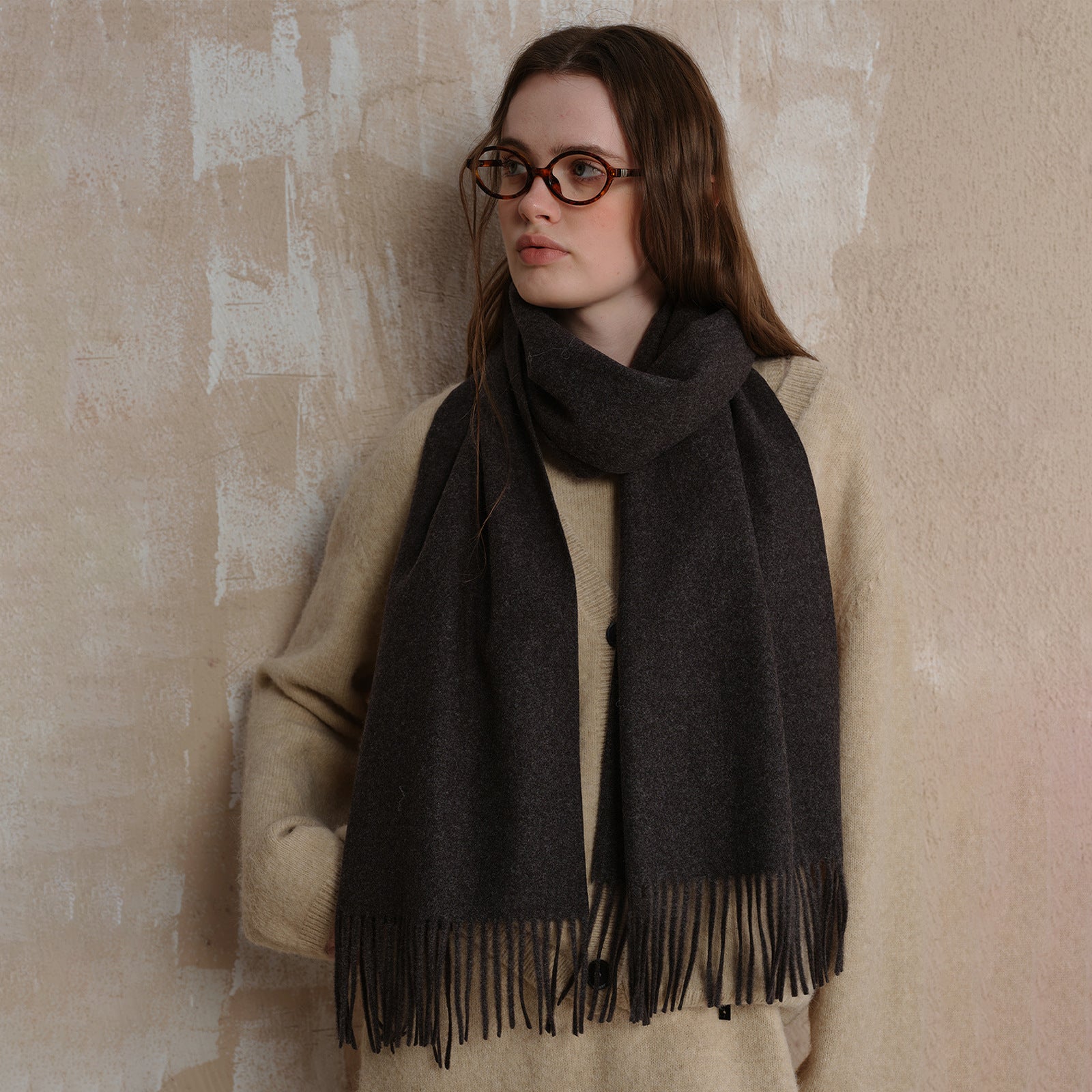 Minimalist Solid Color Tassel Wool Scarf 6W6NSW298