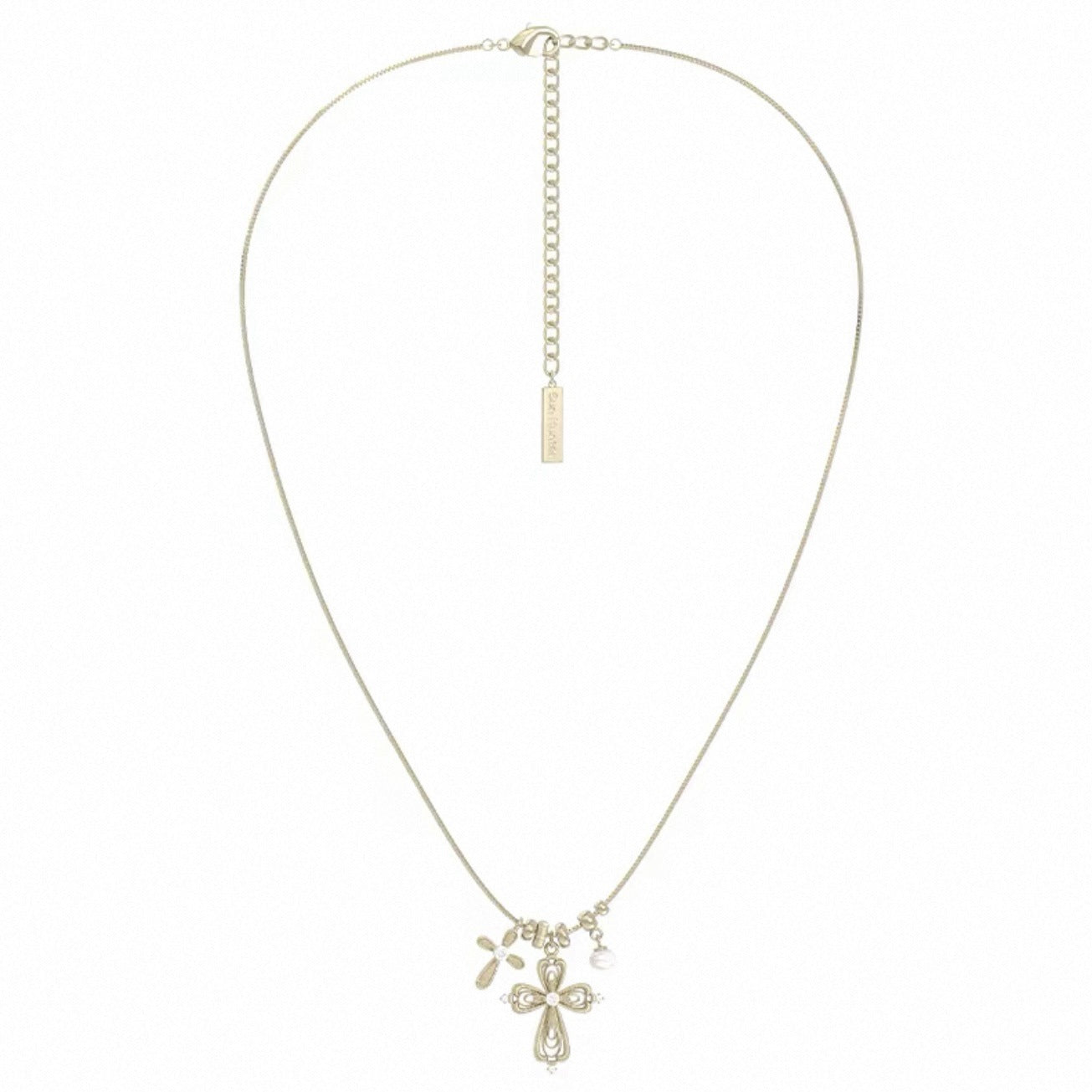 Fashion Gold Plated Cross Pendant Pearl Necklace 6W6JNC388L