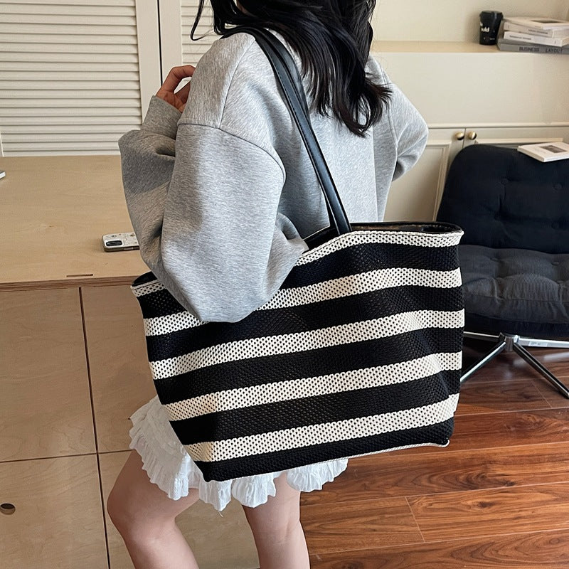 Minimalist Color Block Striped Tote Bag 6W10BBG1937