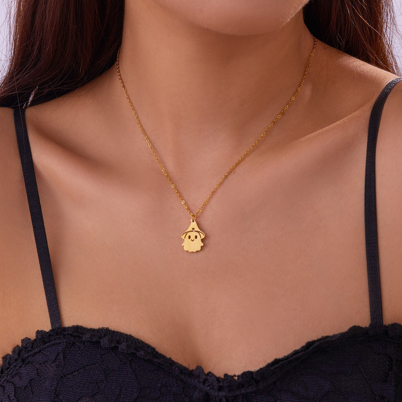 Simple Halloween Pumpkin Ghost Choker Necklace 6W6JNC613