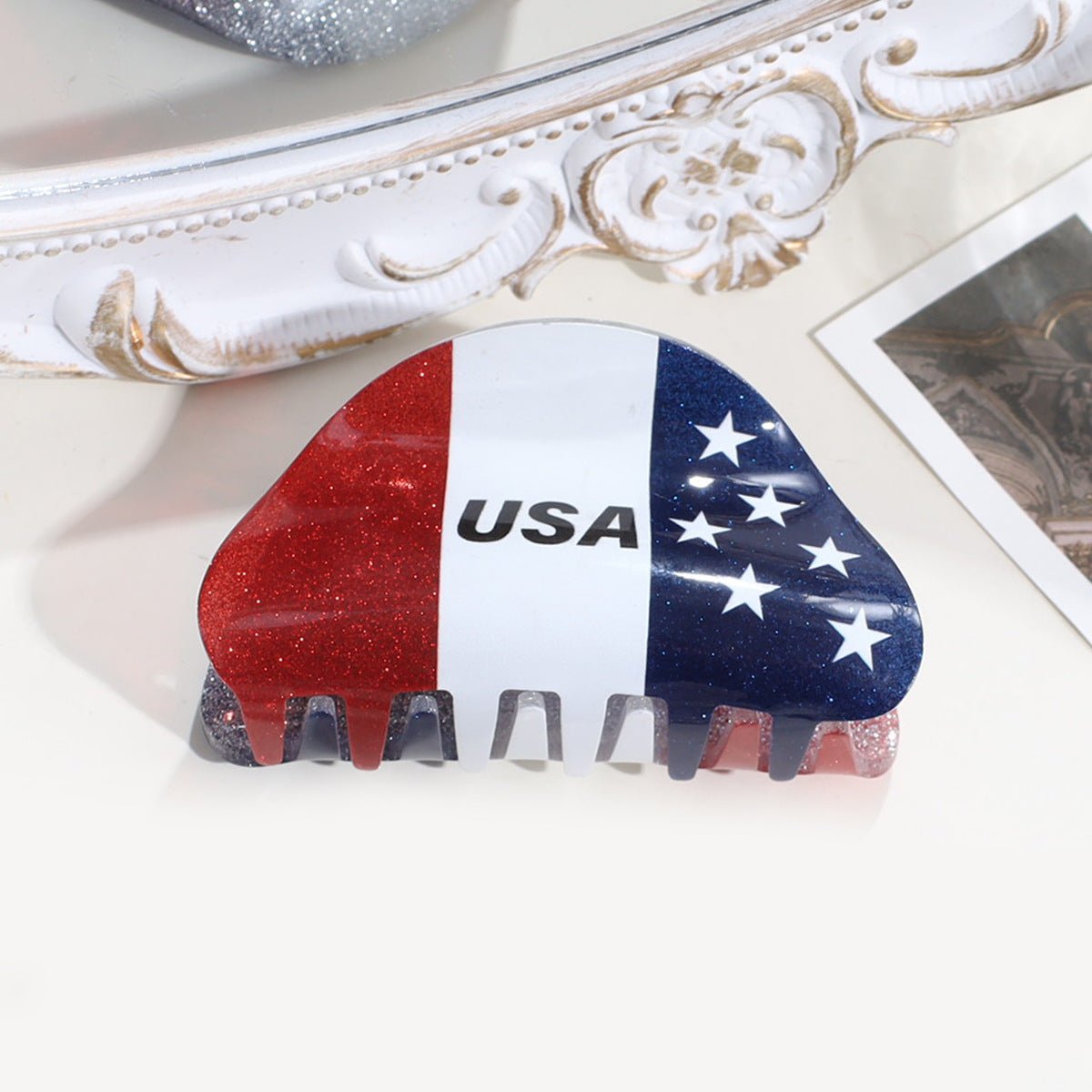 Stylish USA Flag Love Shape Nonslip Hair Clip 8AS6HCP58T