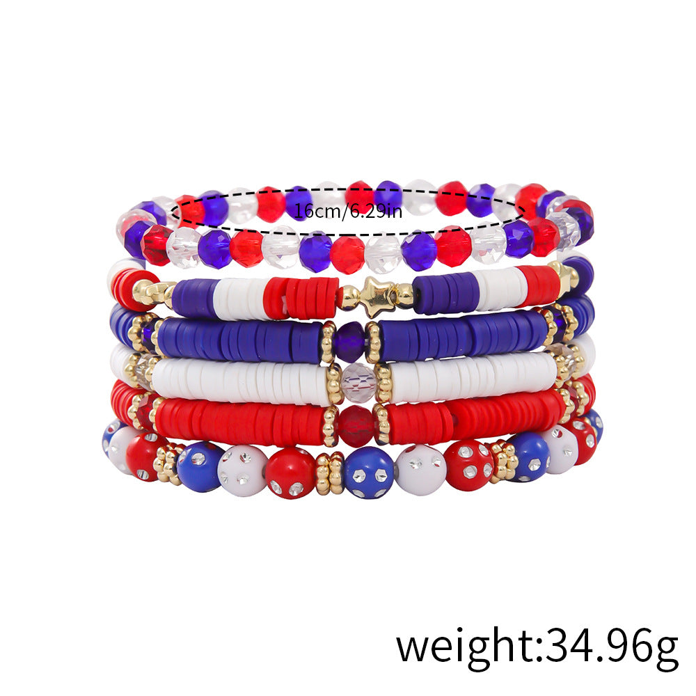 Stylish USA Flag Elastic Beaded Chain Bracelets Set 8ZA6JBR301L