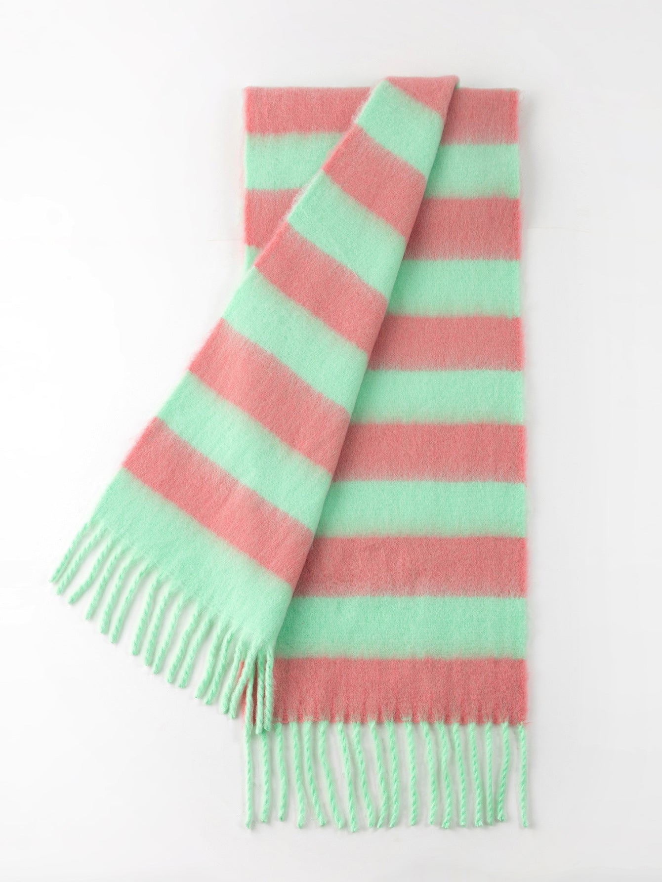 Mohair Color Block Striped Tassel Scarf 6W6NSW276