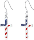 Stylish USA Flag Cross Pendant Hook Earrings 8ZA6JER303L