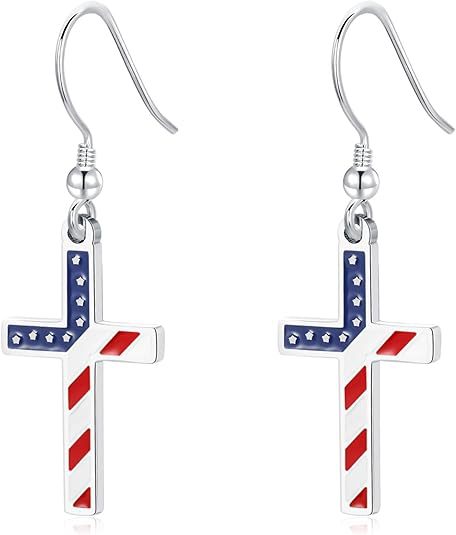 Stylish USA Flag Cross Pendant Hook Earrings 8ZA6JER303L