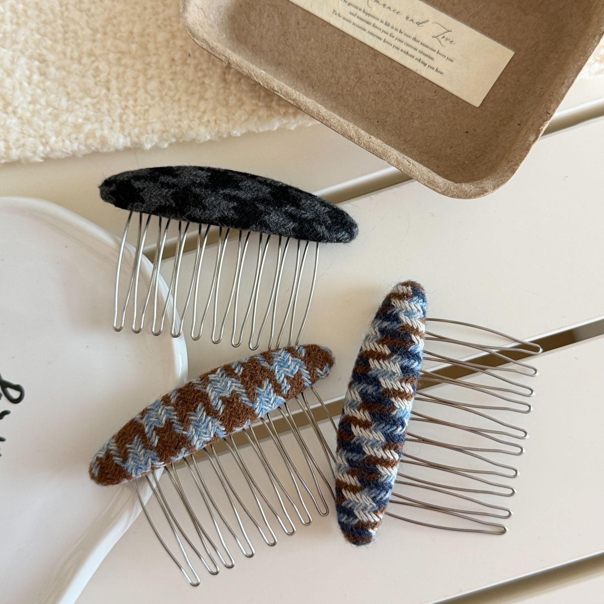 Knit Plaid Reverse Insert Hair Comb Clip MK2MBEP6W6HPN12