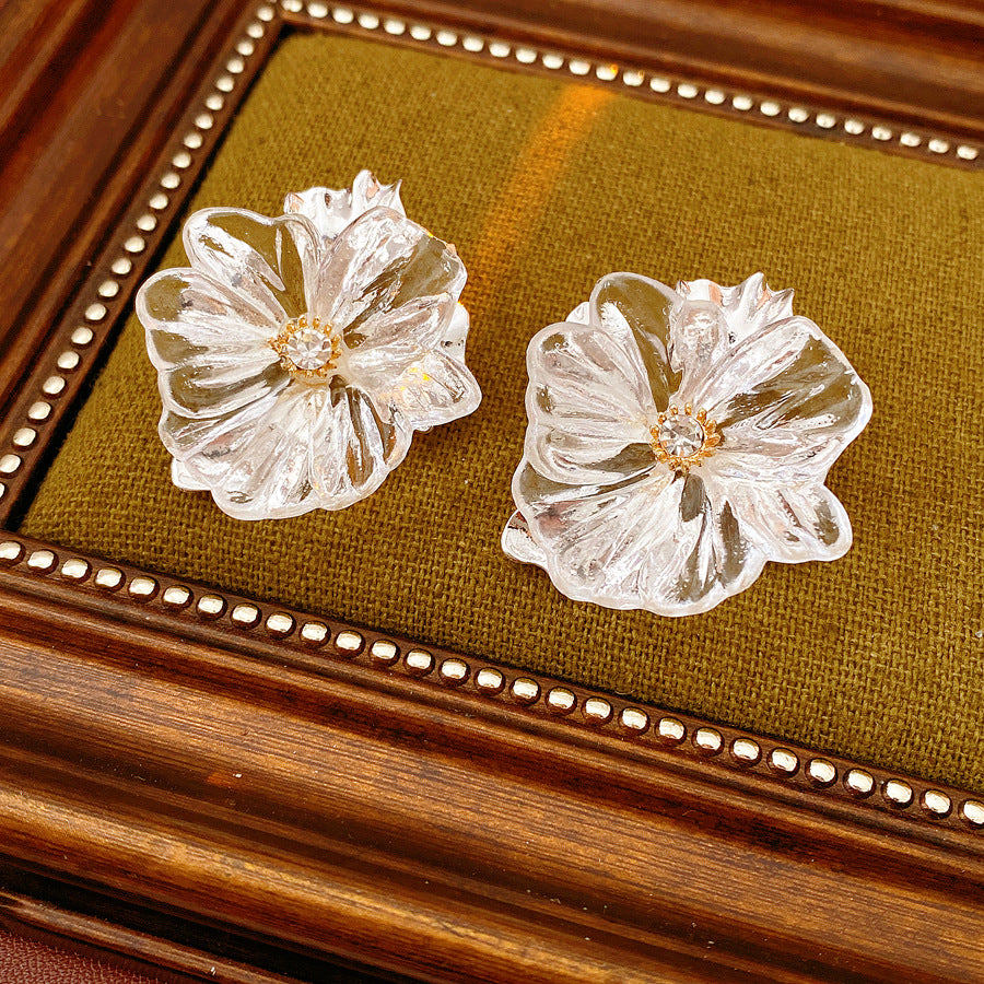 Elegant Exaggerated Transparent Flower Stud Earrings 6W6JER769