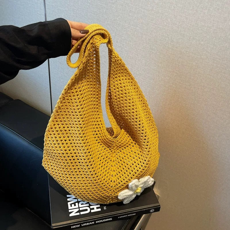 French Floral Large Capacity Knit Shoulder Bag 6W10BBG1762