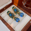 Retro Blue Rhinestone Crystal Dangle Earrings 6W6JER711