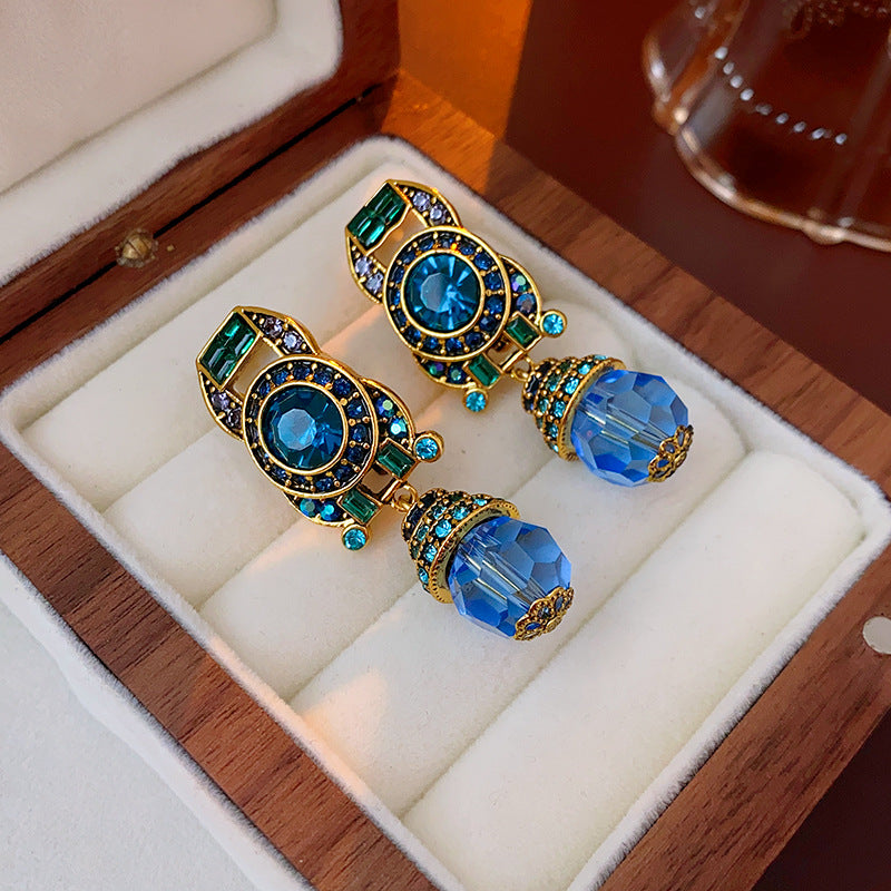 Retro Blue Rhinestone Crystal Dangle Earrings 6W6JER711