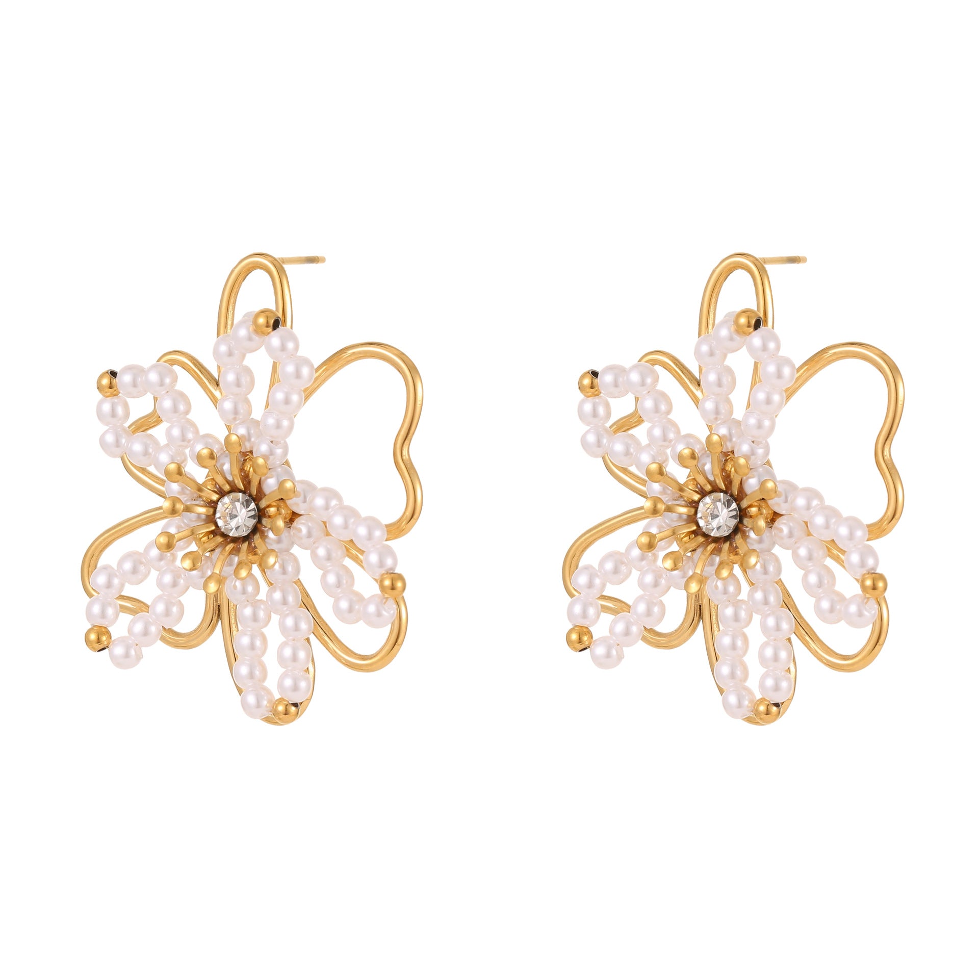 Gold Plated Flower Stud Earrings - DippedShop Wholesale - #5619