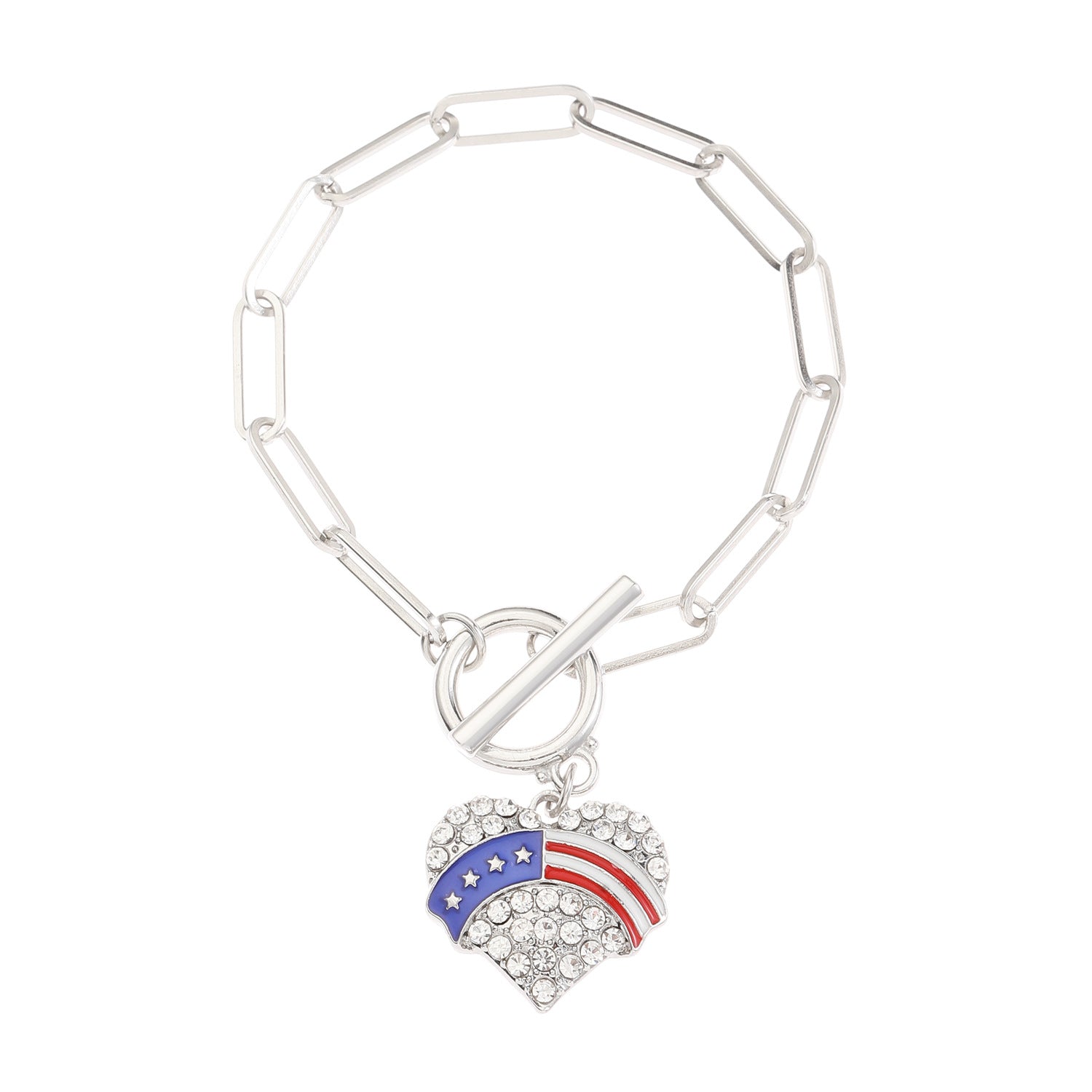 Vintage Gold Plated American Flag Pendants Chain Bracelet 8ZA6JBR130T