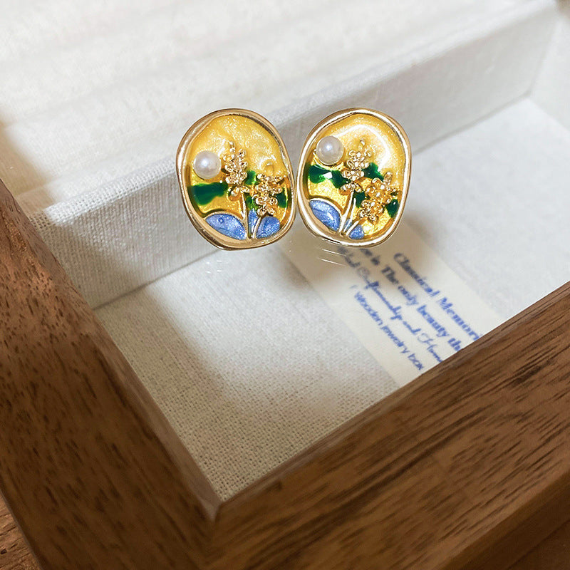 Fresh Flower Enamel Gold Plated Stud Earrings 6W6JER733